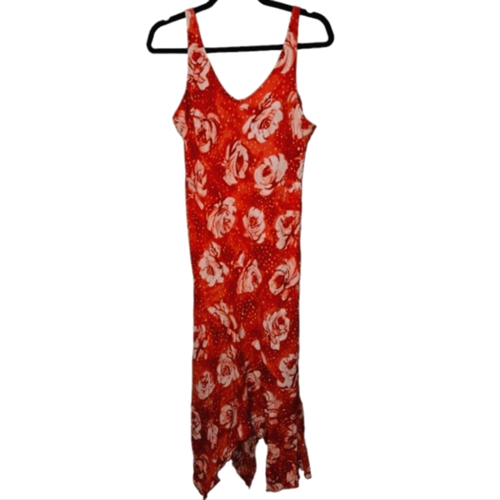 Jams World Dress Maxi Midi Long Floating Rose Wmn Medium Hanky Hem Hawaiian Y2K